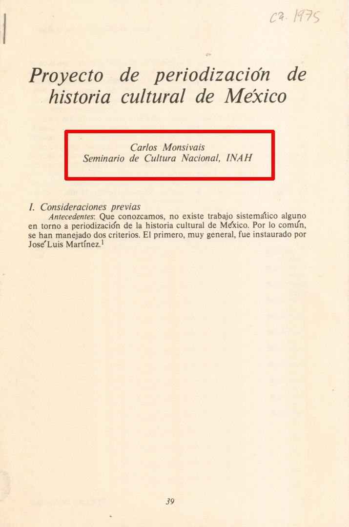 Proyecto de periodización de historia cultural en México. Carlos Monsiváis
